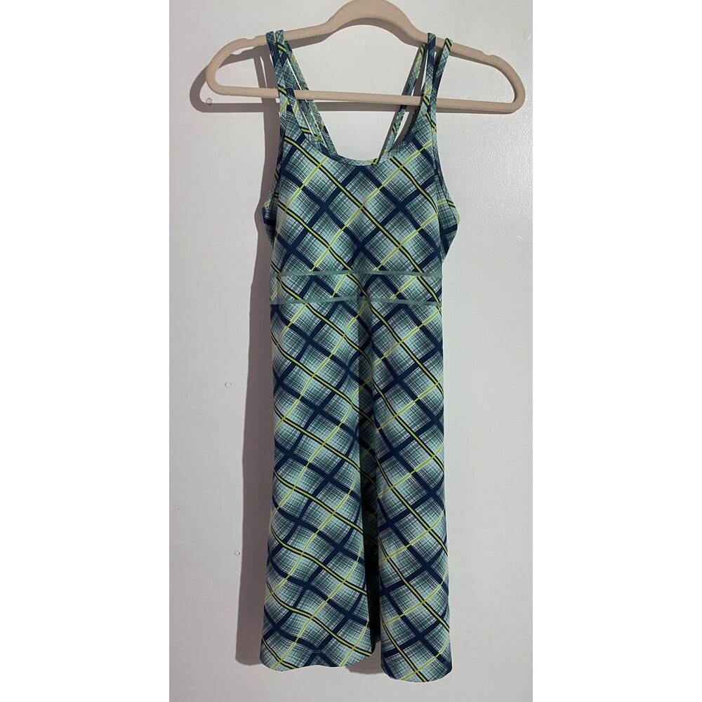 Title Nine Dress S Blue Plaid Racerback Athleisure Pickleball Tennis Hiking Golf